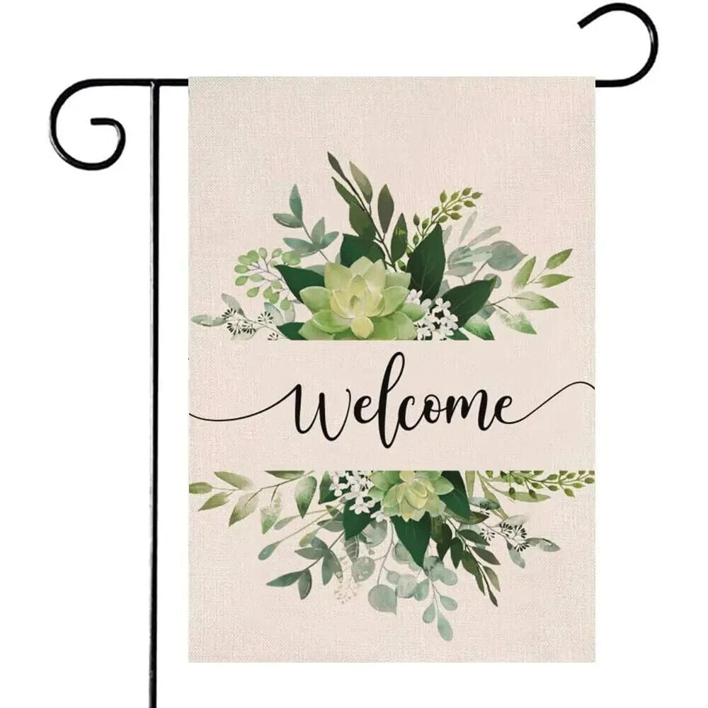 Beautiful Green Flowers Welcome Garden Flag Double Sided 12" x 18" NEW! Home & Garden:Yard, Garden & Outdoor Living:Décor:Flags Style Your Walls